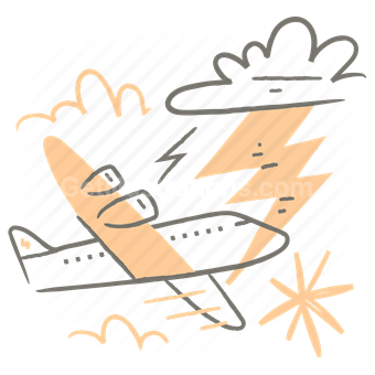 weather, lightening, cloud, plane, airplane, flight